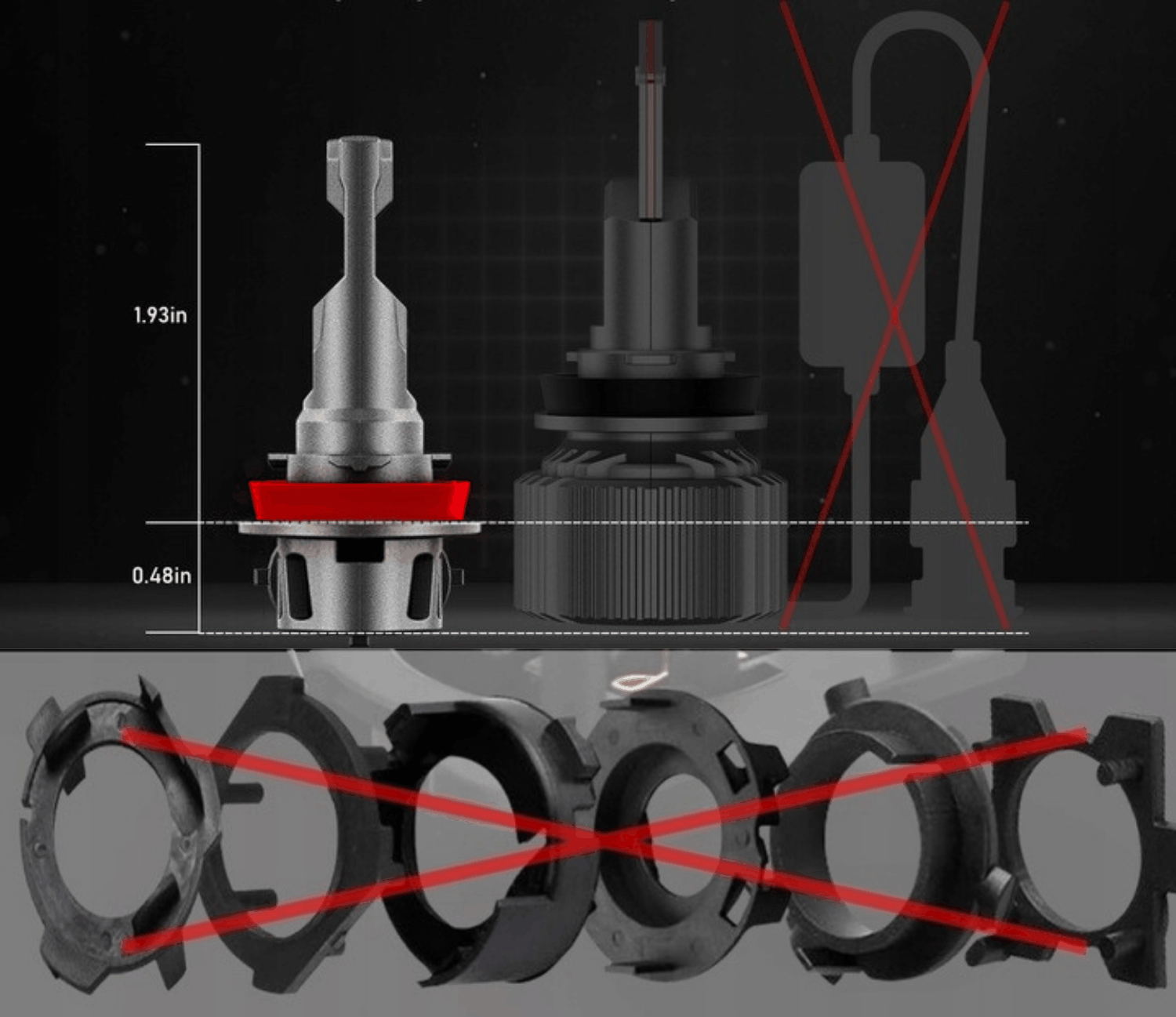 Żarówka LED HIR2 MAGALL X PRO 1 do 1 wymiary techniczne żarówki rysunek techniczny